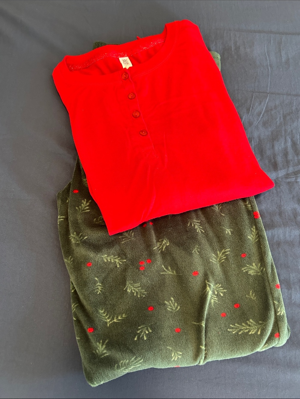 Gilligan & O'Malley Red Henley Top with Olive Green Patterned Pajama Pants
